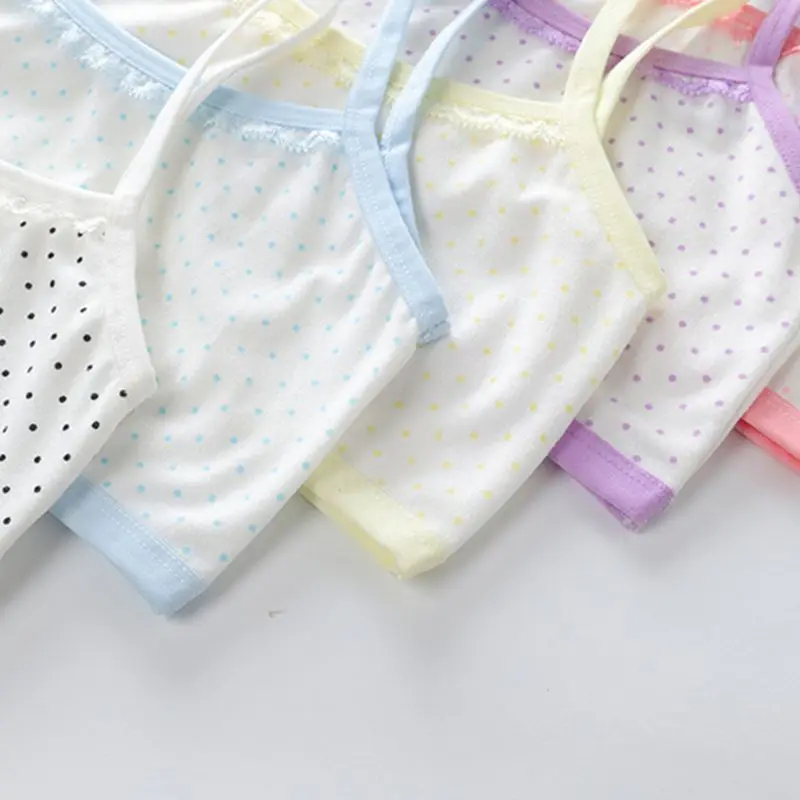 

55-85cm Puberty Girls Cotton Underwear Polka Dot Printed Training Bra Lace Splicing Candy Color U-Neck Avoid Bumps Bralette