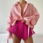 Шорты женские на пуговицах с широкими штанинами, элегантные пикантные клеш с завышенной талией, Повседневная Уличная одежда, однотонные, розовые, на лето