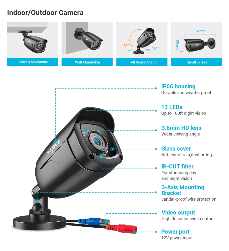 SANNCE 8CH HD 108P CCTV система 1080P HDMI выход CCTV DVR 1080P камеры безопасности ИК ночной водонепроницаемый комплект наблюдения