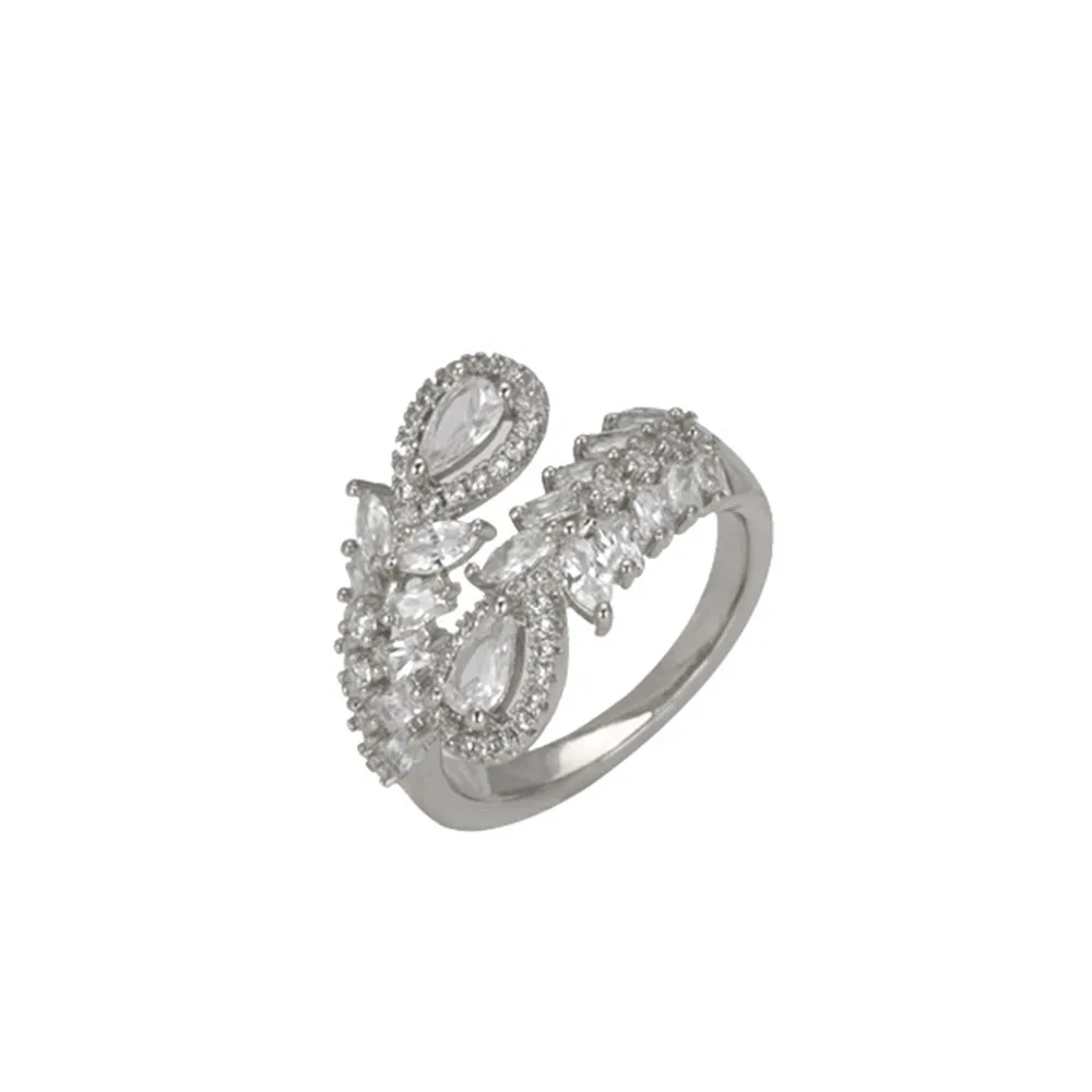 silver color ring Изысканные циркониевые браслеты для невесты, свадебные ювелирные кристаллы, наборы колец для женщин - Окраска металла: silver color ring