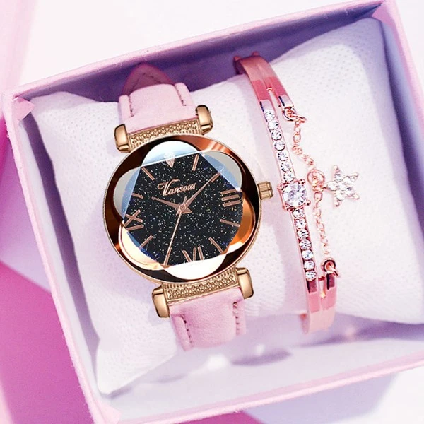 Женские часы браслет звездное небо Римский набор роскошных кожаных кварцевых