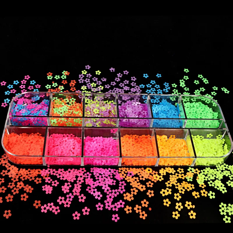 

Nail Sequins Flower Fluorescent Color 12 Boxes of Sequins Suitable for Spring and Summer Nails Art Decor Sequined Nails