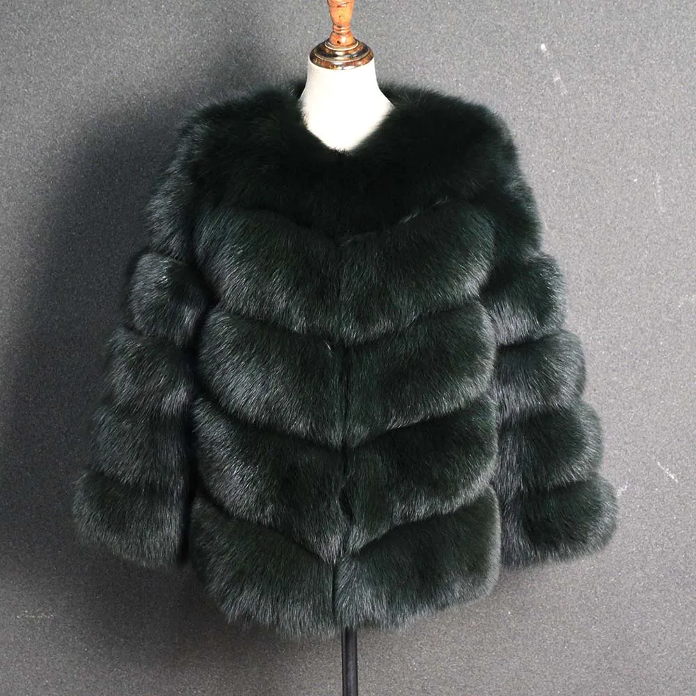 Dark Green Зимняя Толстая теплая шуба из натурального Лисьего меха Женская Роскошная Шуба из натурального меха пушистые куртки S7574 - Цвет: Dark Green