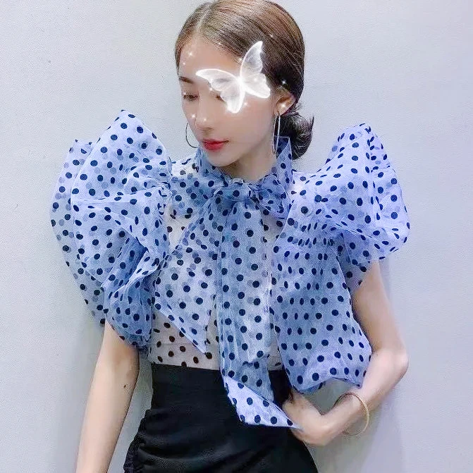 

Short Polka Dot Shirt women's new design in spring and summer 2021