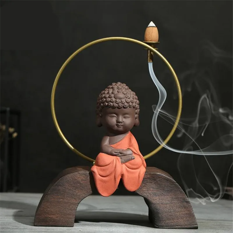 Деревянная горелка для благовоний Zen Little Monk креативное железное кольцо