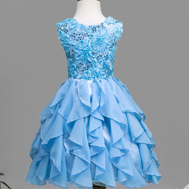 2017 г. Платье для девочек праздничное платье принцессы с блестками маленьких
