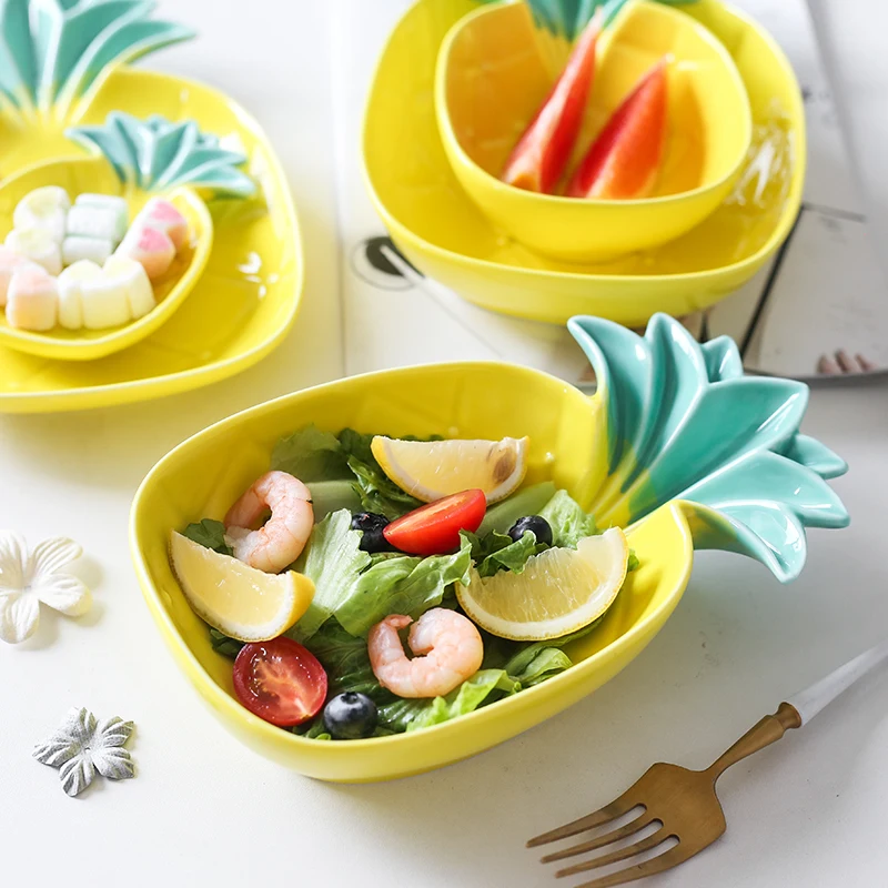 

Irregular Pineapple Shape Cactus Ceramic Salad Plate Cute Plant Breakfast Bowl Nordic Fruit Snack Dessert Tray Dishes Tableware