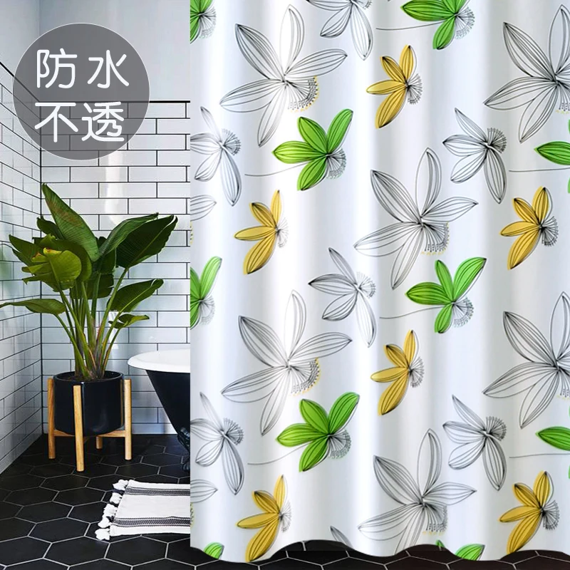 

Thicken Washable Shower Curtain Teal Anti-mildew Shower Curtain Waterproof Plant Douche Gordijn Bathroom Decoration DI50YL