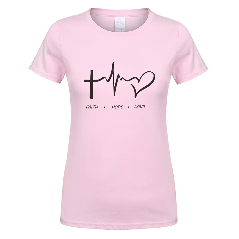 Женские новые летние Для женщин футболка Вера Надежда Любовь для христианина