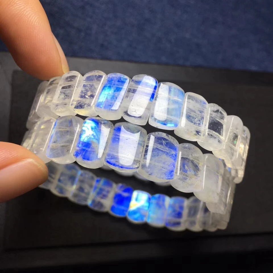 Естественный синий свет браслеты с лунным камнем белые самоцветы прямоугольные