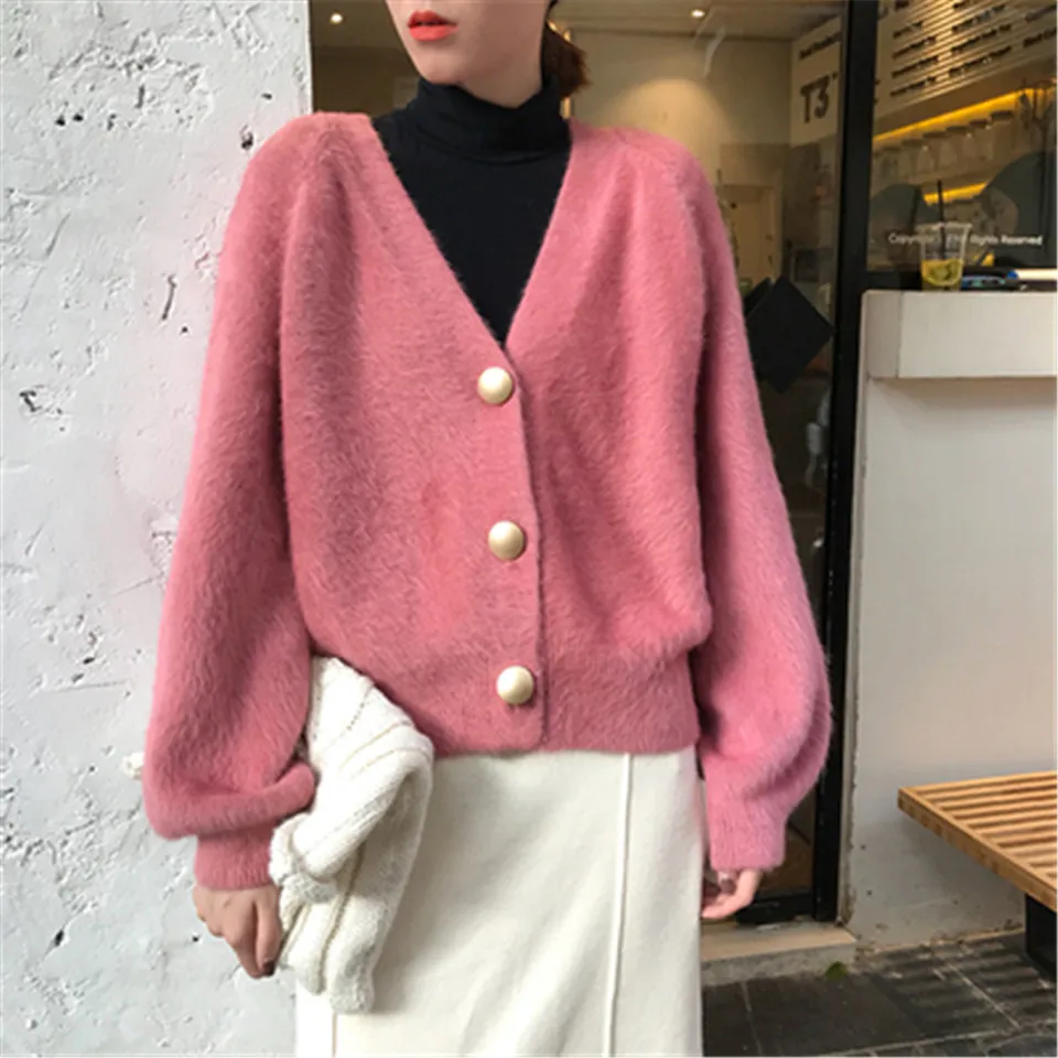 Новинка 2020 Осень-зима свитер кардиган однобортная вязаные из мохера изделия