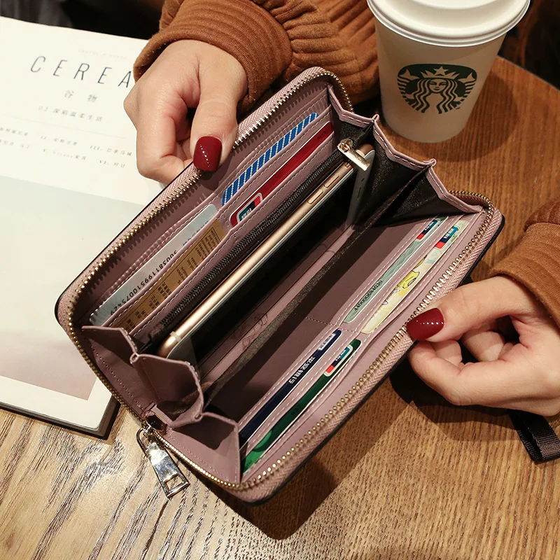 aliwood High Quality Long Leather Women's Wallet Clutch Zipper Coin Purse Money Clip Card Holder Phone Package Cartera femenina