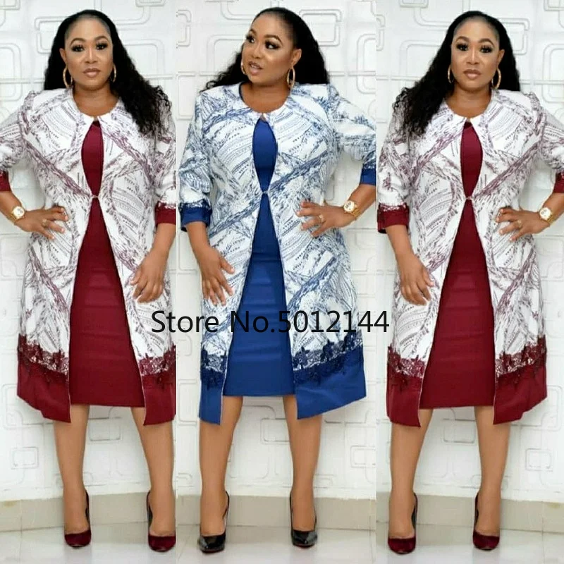 

5XL 6XL Plus Size African Style Coat and Dress Suits African Clothes for Women Elastic Autumn Winter Dresses Christmas Robe Femm