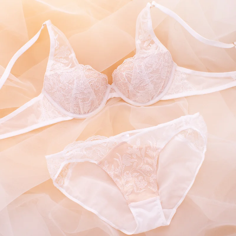 French Super Push Up Bra Small Breasts Sexy Ultra Thin Fashion Floral Flower Bra And Panty Set Lace Underwear Women Bralette New