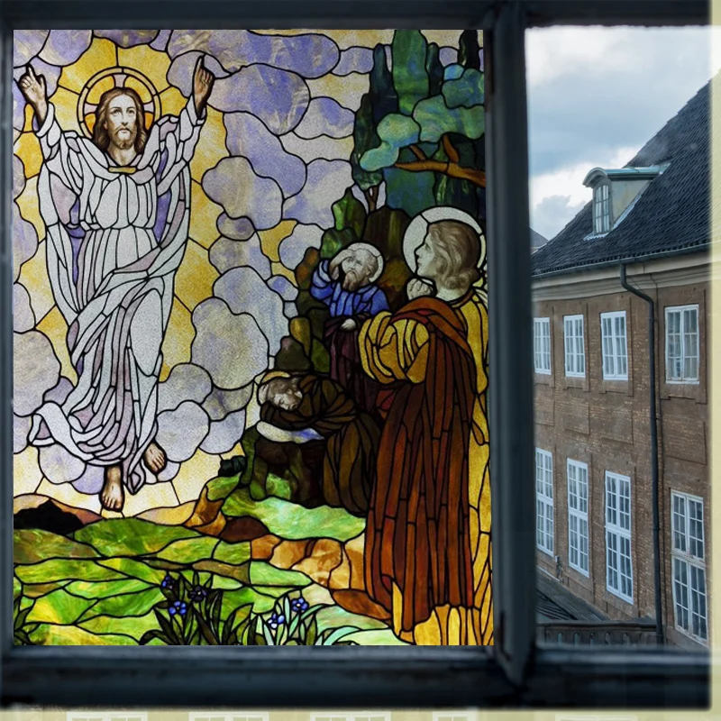 Custom Size Stained Glass Window Film Tiffany style Jesus Angel Picture Sticker Frosted Static Cling Home Church Office Decor | Дом и сад