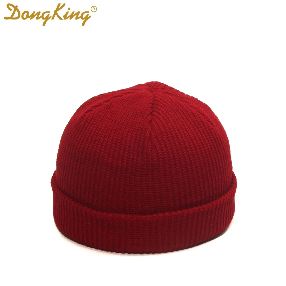 Burgundy DongKing Новые Вязаные Шапочки ребристый трикотажный с манжетами короткие дыни кепки Docker Beanie шапка с черепом Ретро зимняя шапка унисекс Зимние шапки - Цвет: Burgundy