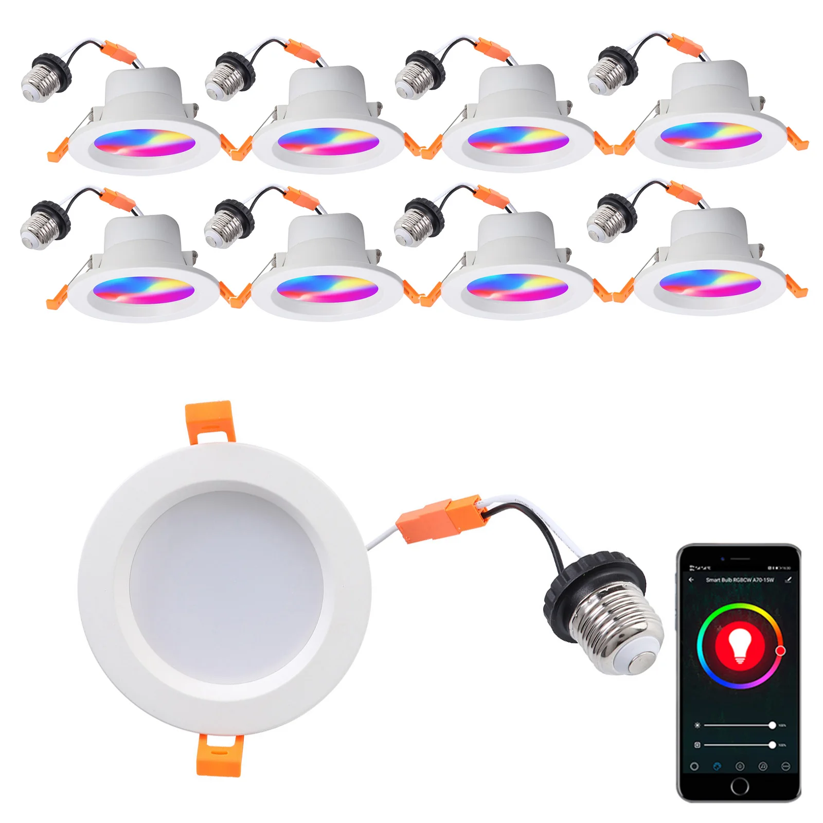 

LED Downlight Spot LED Recessed Smart Dimmable 10W Round Light AC85-265V RGB Color Changing Work With Alexa/Google Home
