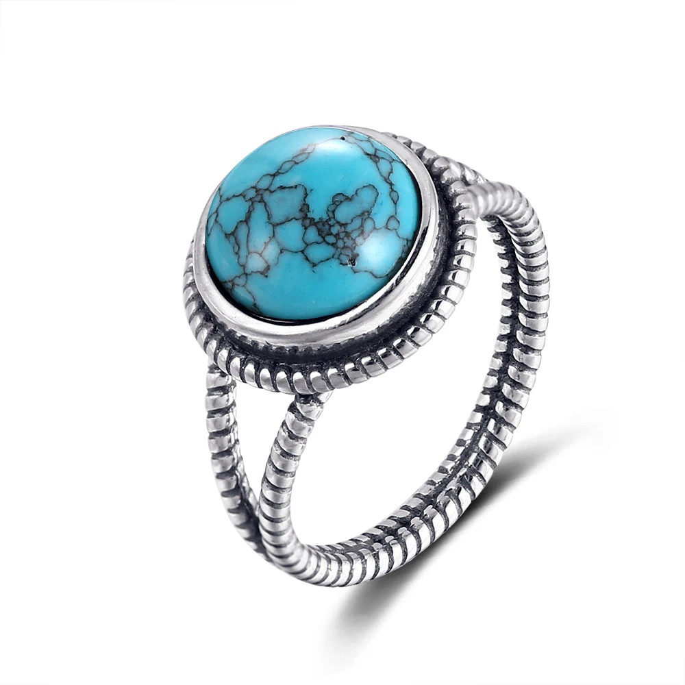 S925 серебряные кольца 10 мм круглый натуральный бирюзовый Женская Свадебная