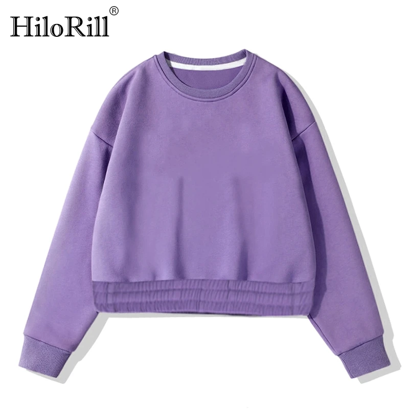 

HiloRill 2020 Autumn Winter Cropped Sweatshirt Women Batwing Long Sleeve Pullover Top Female O Neck Fleece Hoodies Sudaderas