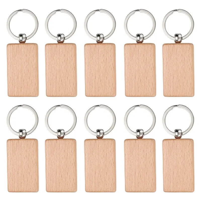 10 шт. деревянный брелок пустой прямоугольник для ключей амулет подвесной теги DIY