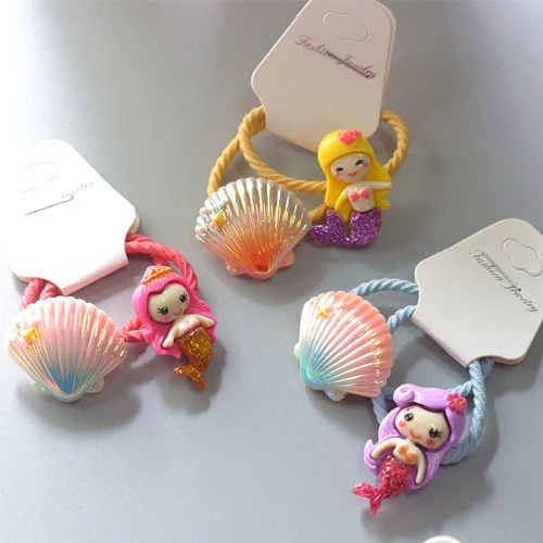 2PCS Cartoon Cute Disney Mermaid Princess Headwear Kids Elastic Hair Bands Children Ropes Girls Accessories Baby Headdress - купить по