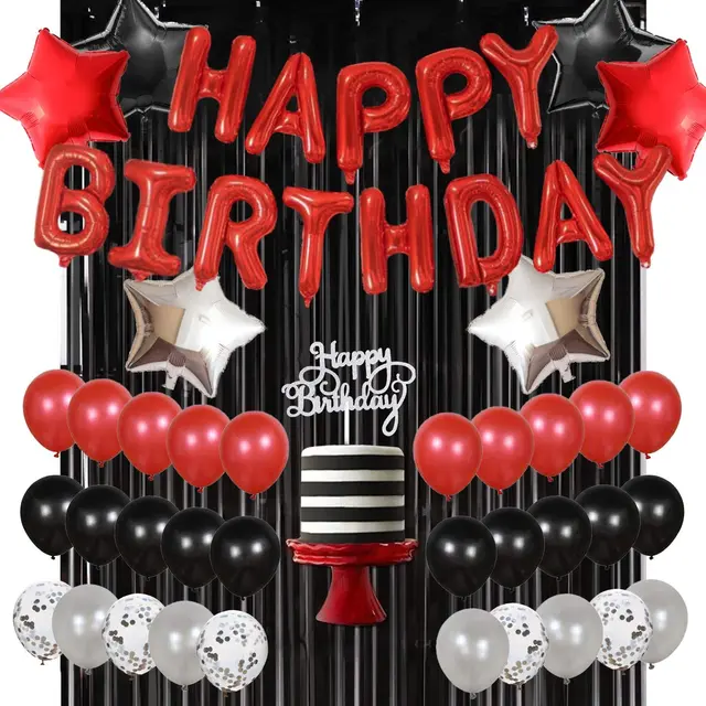 JOYMEMO Red Black and Silver Balloons for Women Men Birthday Party  Decorations Happy Birthday Balloon Banner Star Foil Balloons - AliExpress