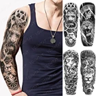 Черная временная татуировка на всю руку, наклейка для мужчин, взрослый, Лев, тигр, тотем, флэш-тату, водостойкая, боди-арт, искусственная татуировка, Реалистичная тату