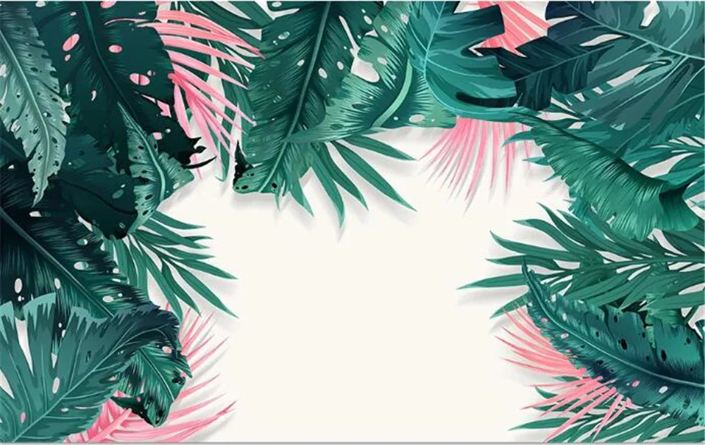 

Custom 3D wallpaper mural Nordic hand-painted fresh tropical plant background wall mural