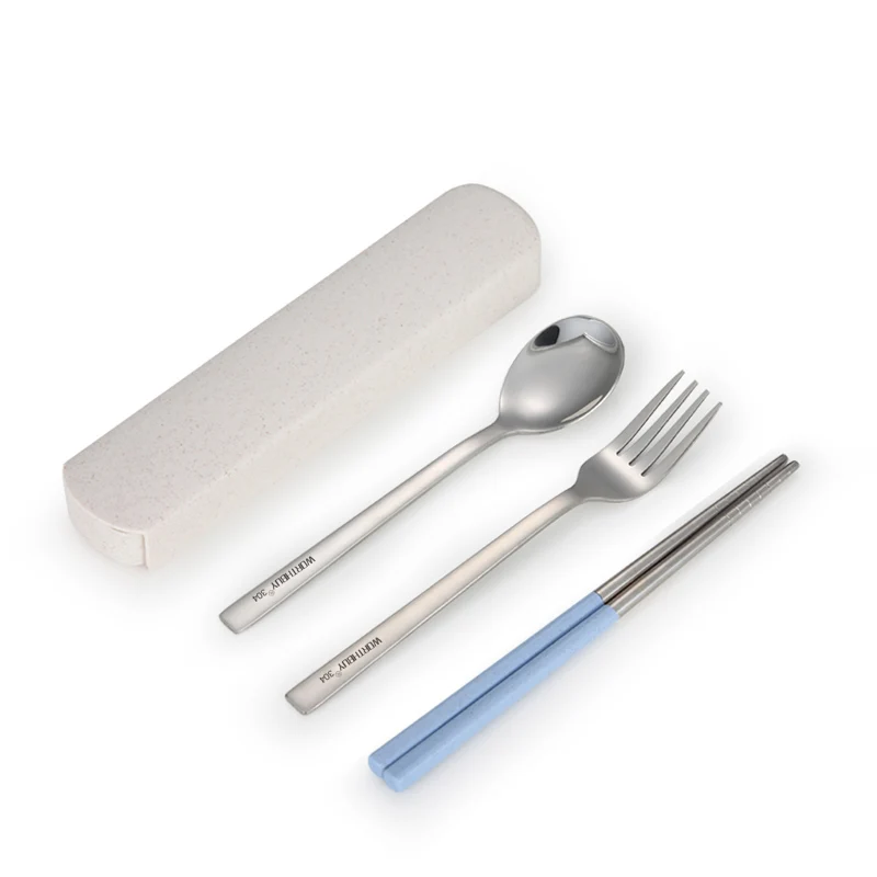 Blue 4 Pcs WORTHBUY портативный набор посуды для путешествий 304 нержавеющая сталь столовая посуда палочки для еды Ложка Вилка для обеда набор для пикника набор столовых приборов - Color: Blue 4 Pcs