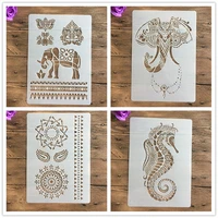 4pcs set a4 mandala elephant seahorse stencils painting coloring embossing scrapbook album decorative template stencil