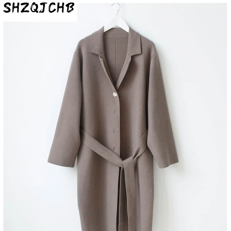 

JCHB 2021 Autumn Korean Loose Knitted Cardigans Women Belt Casual Single Button Sweater Female Winter Long Cardigan LX1962
