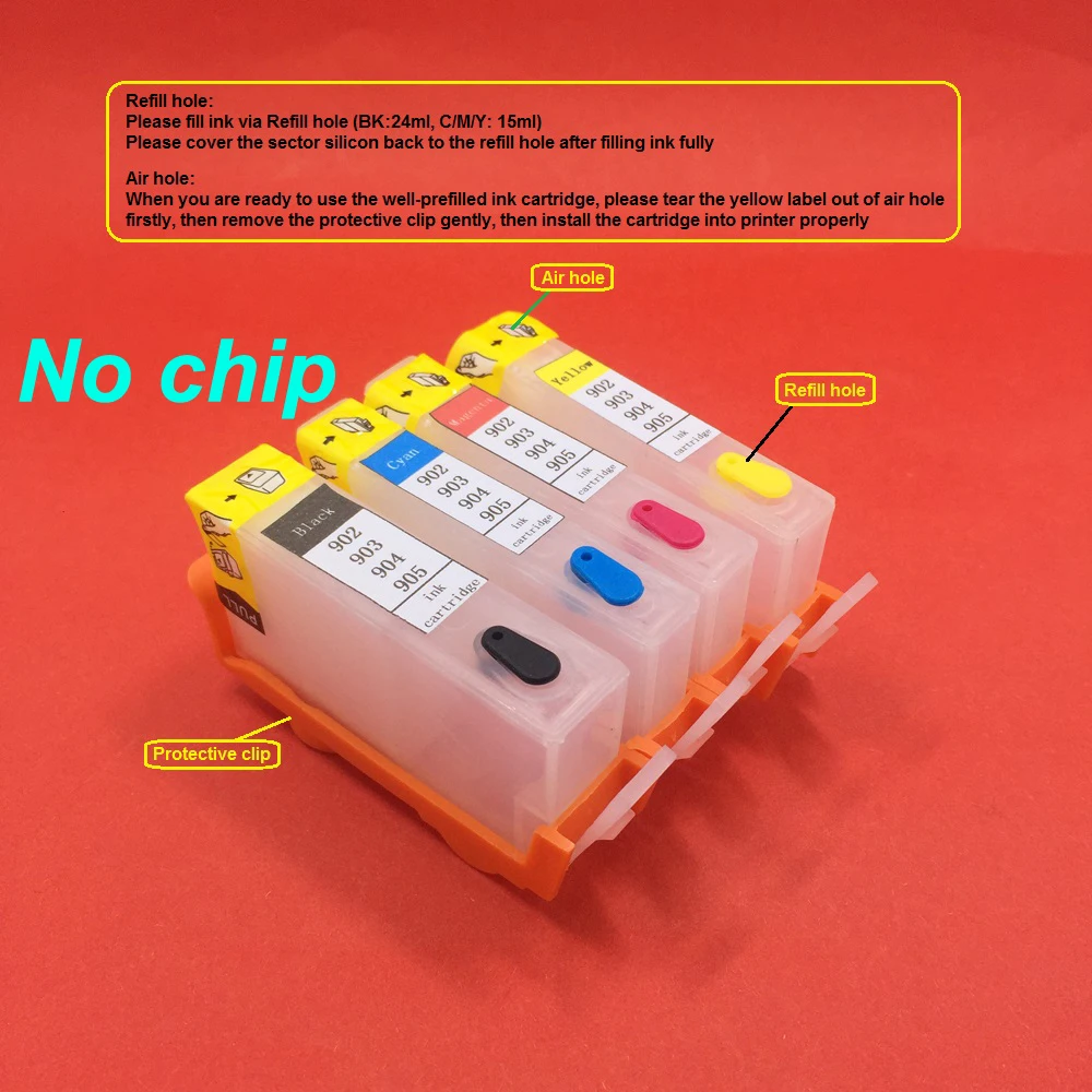 

YOTAT (without chip) 1set refillable ink cartridge For HP 902 HP 903 hp904 hp905 for HP902 HP903 OfficeJet 6950 6956 6960 6970