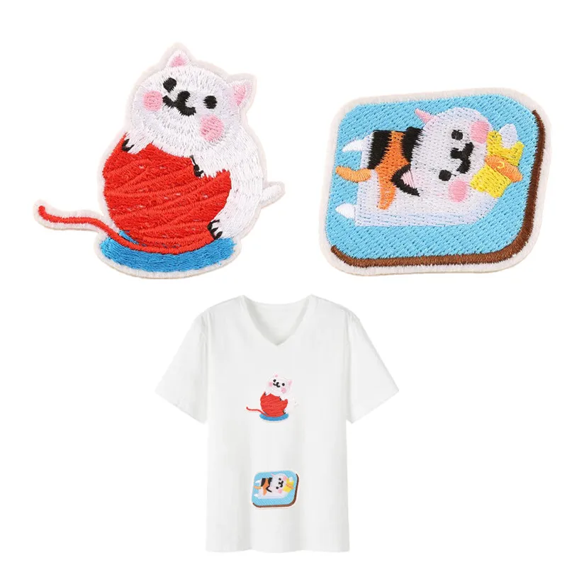 Нашивки для одежды аксессуары аппликация милый кот вышивка цветок железная
