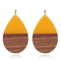 fashion mixed epoxy resin natural wood teardrop earrings for women boutique jewelry wholesale