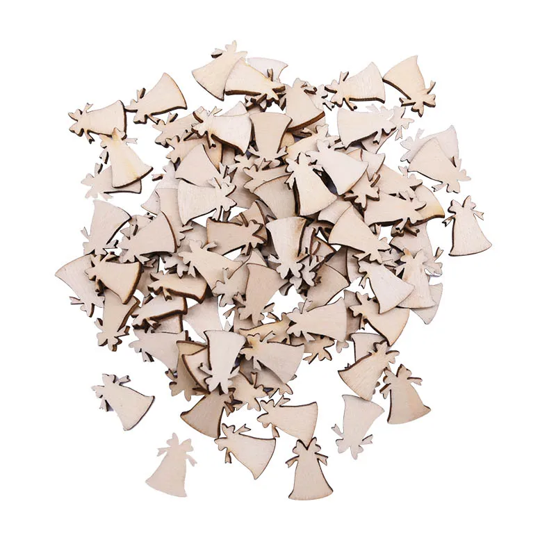 bell 100pcs Mini Wooden Snowflake Confetti Christmas Tree Deer Mixed Shape Wooden Buttons Table Decoration Xmas navidad decor Supplie - Цвет: bell