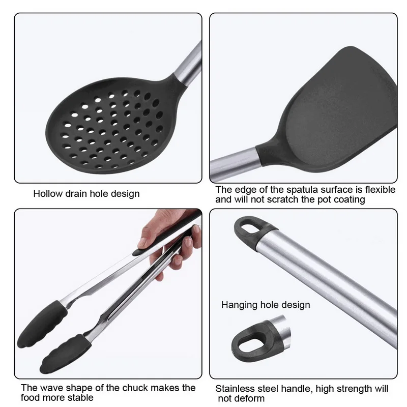 Набор кухонной утвари из нержавеющей стали лопатка силикон S-образные крючки