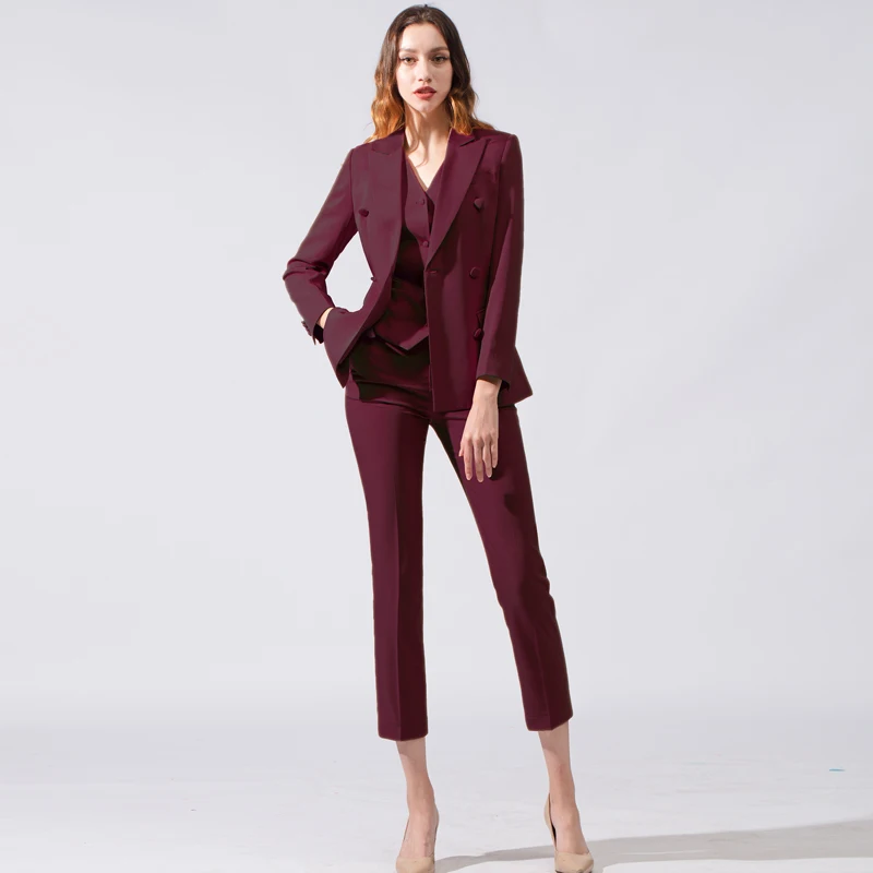 

Повседневные темпераментные женские костюмы, Новые облегающие Женские костюмы, комплект из трех предметов, пиджак, брюки, жилет, Женский костюм с брюками