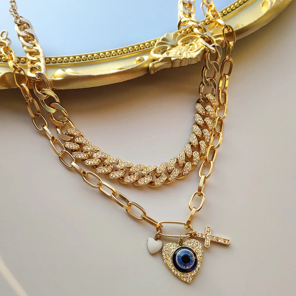 Женское Ожерелье с кулоном в форме сердца кубинская цепочка золотого цвета