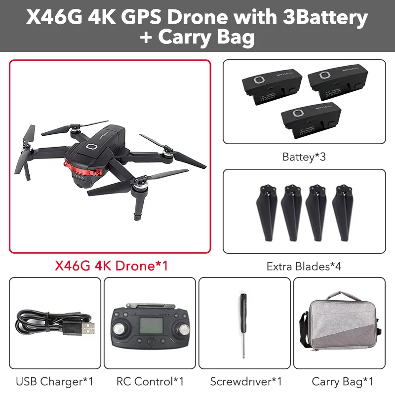 X46G-4K 5G wifi FPV gps с 4K широкоугольной двойной камерой бесщеточный складной Радиоуправляемый Дрон Квадрокоптер RTF - Цвет: 3 Batteries With Bag