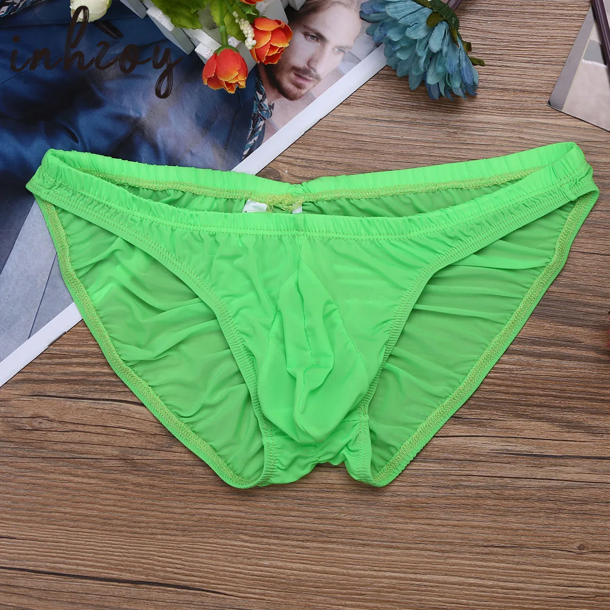 

Men Sissy Lingerie Gay Male Sexy Pouch Ruched Back Bikini Briefs See-through Underwear Swimwear Panties