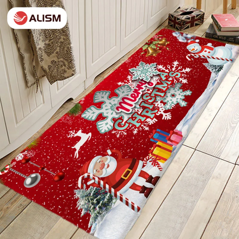

2022 New Flannel Kitchen Mat Non-slip Bathroom Entrance Door Mat Christmas Decorations For Home Bedroom Doormat Floor Rug Carpet