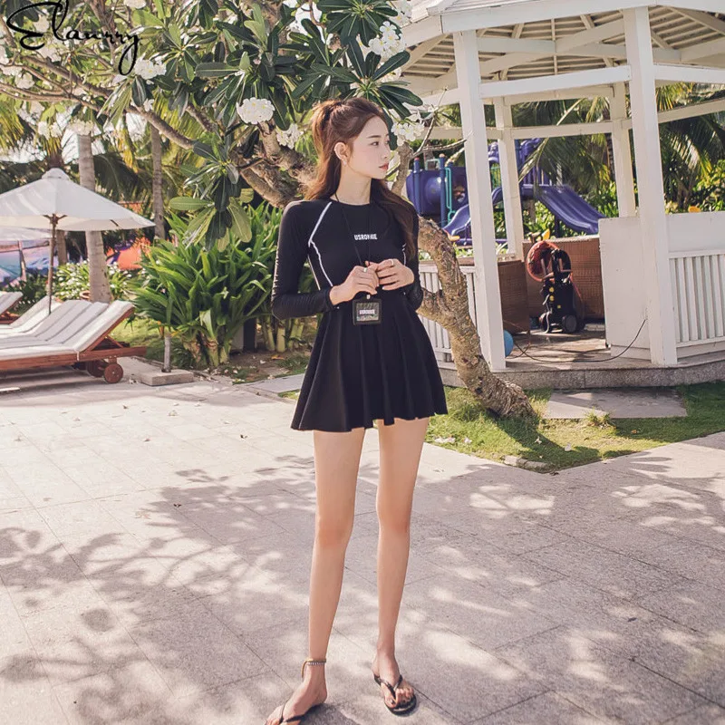 Женский цельный черный купальник с длинными рукавами сексуальные костюмы для