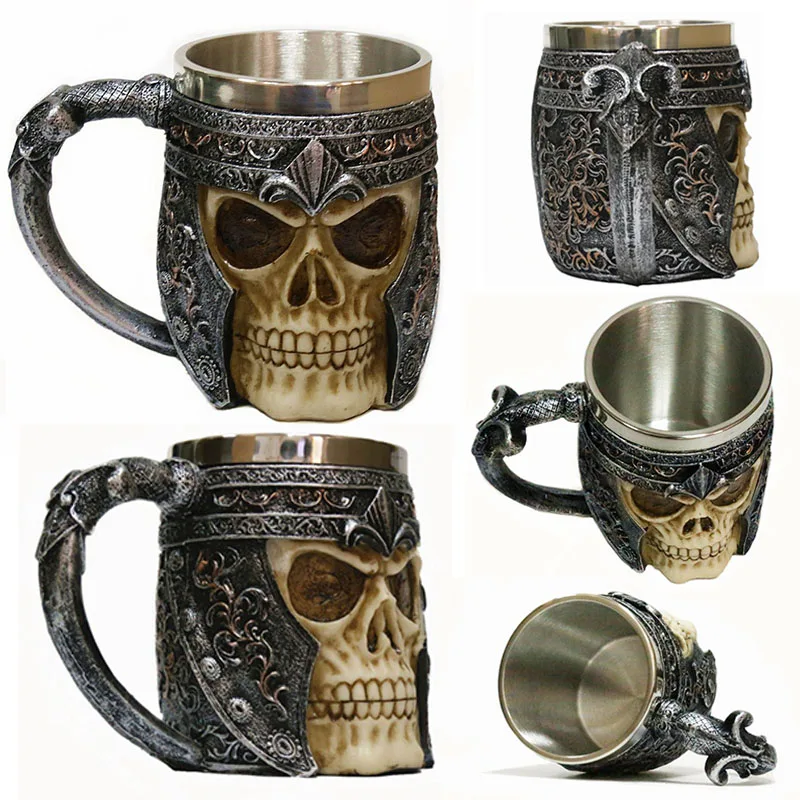 3D кружка в виде черепа из нержавеющей стали смола скелет мрачный рыцарь
