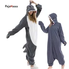 Пижама забавные мужские темно-серые синие акулы Мультяшные Onsie комбинезоны с животными для взрослых женщин мужчин парные слитные Косплей енот кигуруми