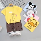 Детская футболка с коротким рукавом, хлопковый летний комплект для мальчиков и девочек, шорты с коротким рукавом, детская одежда из двух предметов