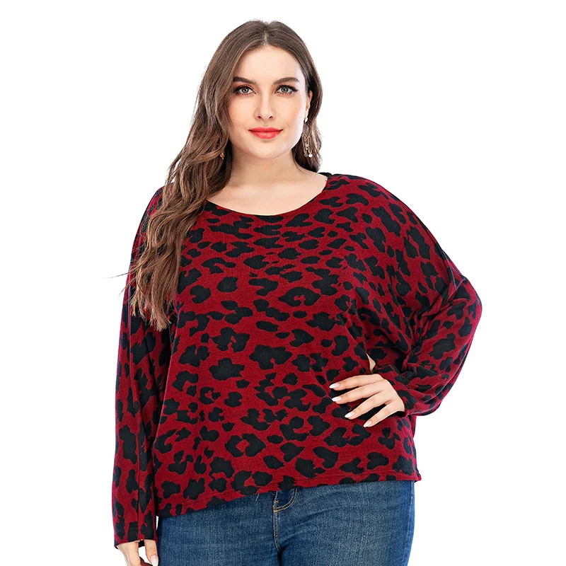 

Winter Cotton Spring Women Plus Sizes Large Big Boho Loose Leopard Colors Vintage Colors T Shirts Tops Full Long Sleeve