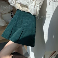 corduroy 2021 new design sense pleated skirt college style retro high waist thin a line skirt female pleated maxi skirt