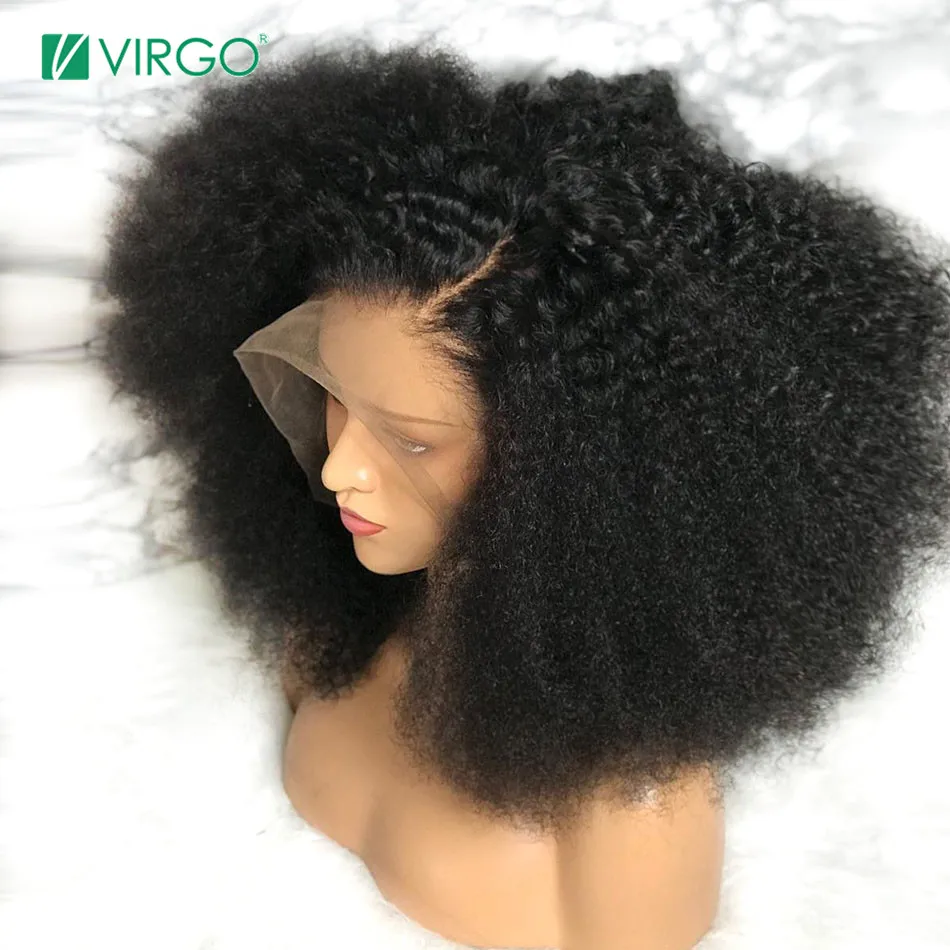 Монгольский афро кудрявый парик Virgo натуральный 1B из человеческих волос на сетке