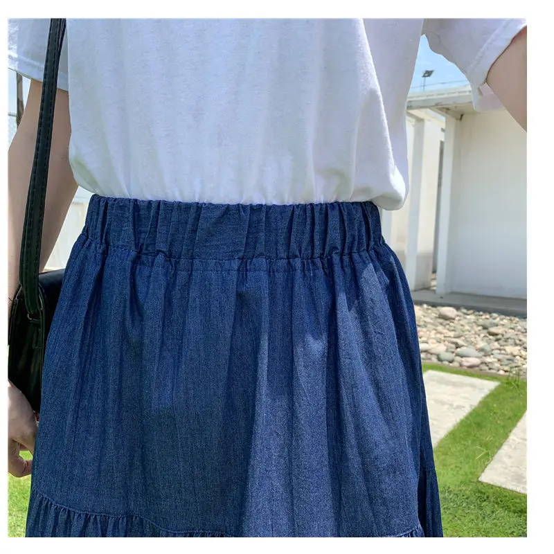 

Summer 2021 Spring Casual Women Solid Color A-Line Denim Skirts Sweet Women High Waist Students Street Long Skirts Plus Size