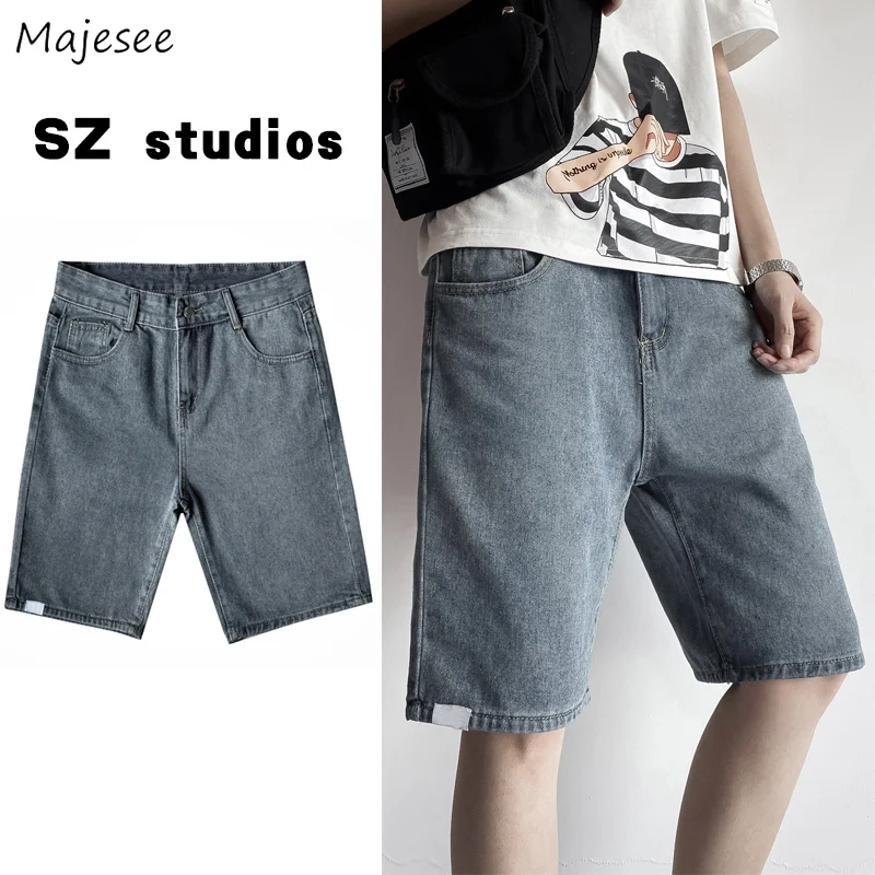 

Men Casual Shorts Summer Knee Length Bottoms Denim Trousers Loose All-match Male Streetwear Solid Korean Style Vintage Retro INS